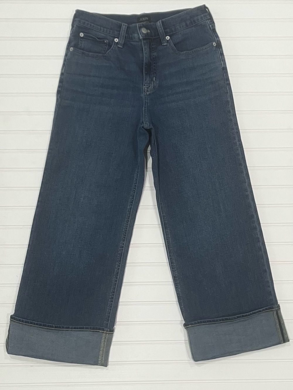 J. Crew, Wide Leg, Dark Blue Women's Jeans - Cuffed Hem, Size 28P